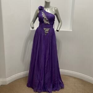 BICICI & COTY One Shoulder Purple Gown Beads Accent Size XS Special Occasion NWT